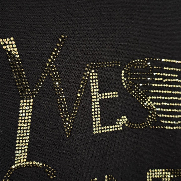 Yves Saint Laurent vintage Navy Sweater with Silver & Grey/black bling Logo - Picture 2 of 5